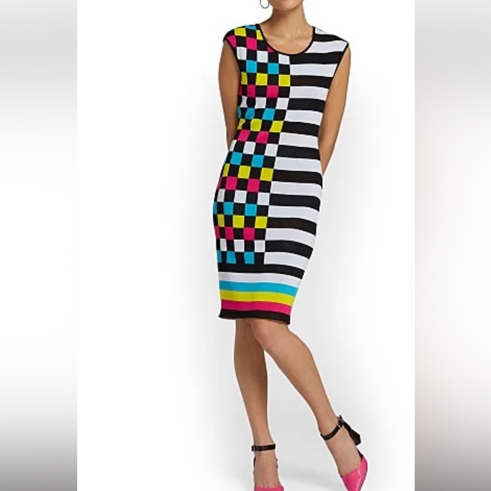 New York company Colorblock Stripper Sheath Sweater Dress